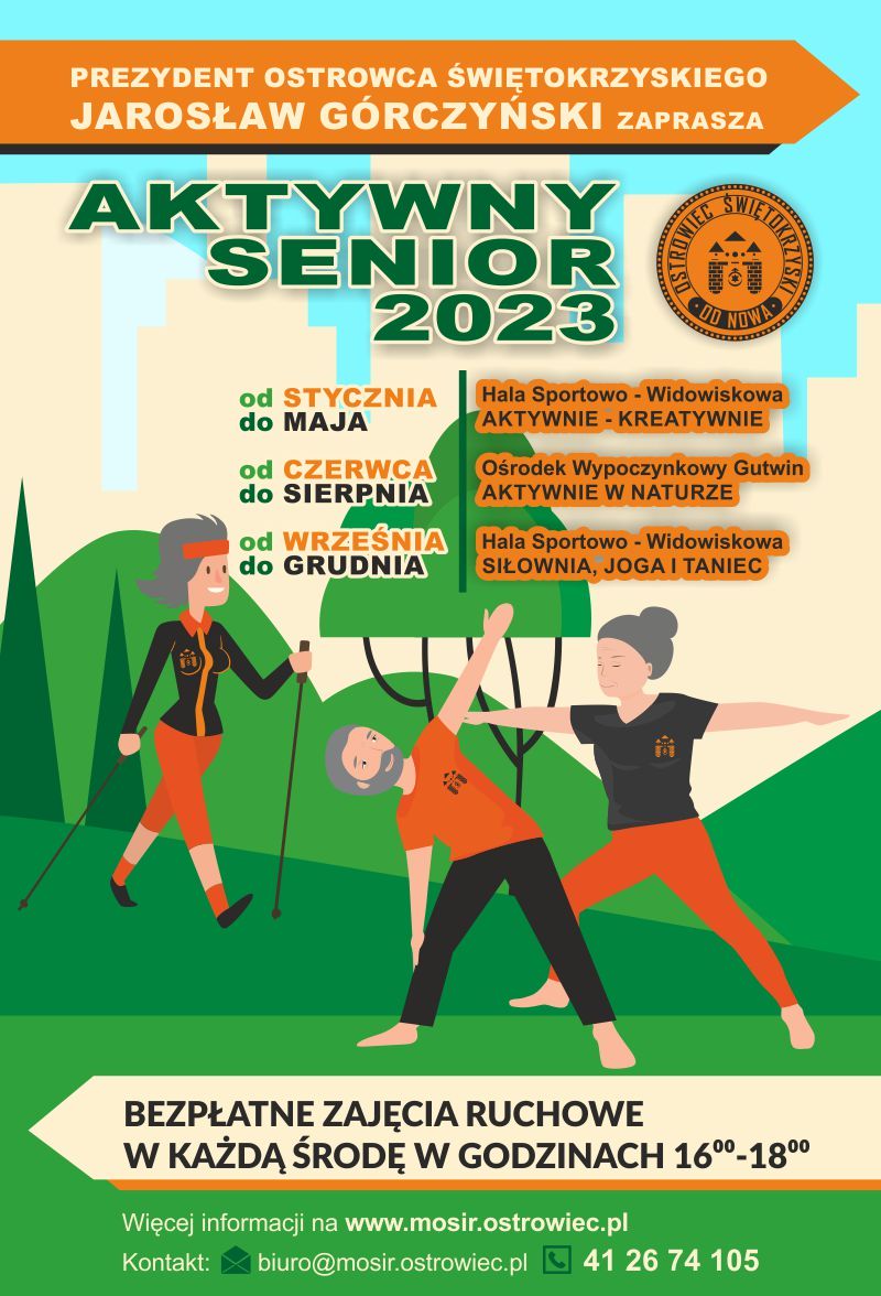 Plakat promujący zajęcia w ramach programu Aktywny Senior 2023