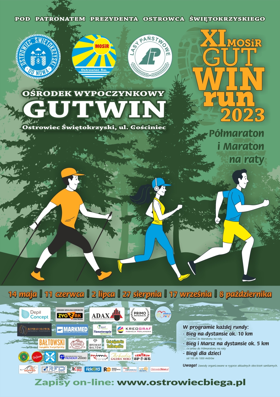 Plakat promujący cykl biegów XI MosirGutwinRun 2023
